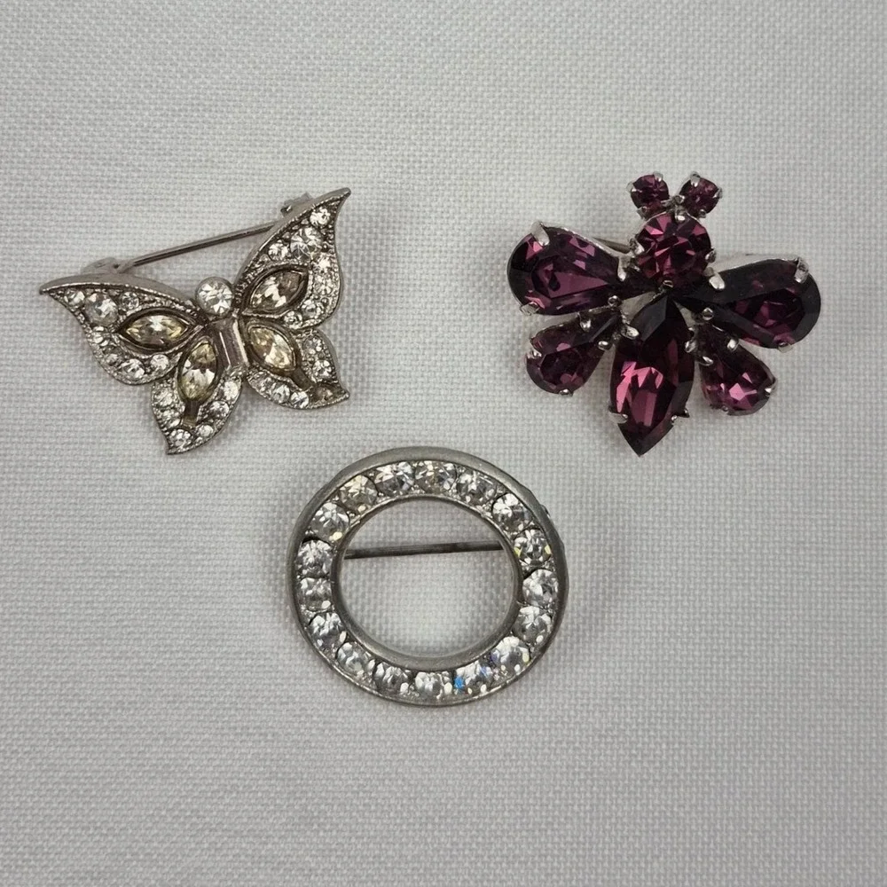 Lot 3 Vtg Rhinestone Brooches 1